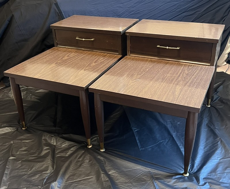 Mersman Mid Century Modern 2 Tier End Or Side Tables Tapered Legs, Brass Feet! gallery