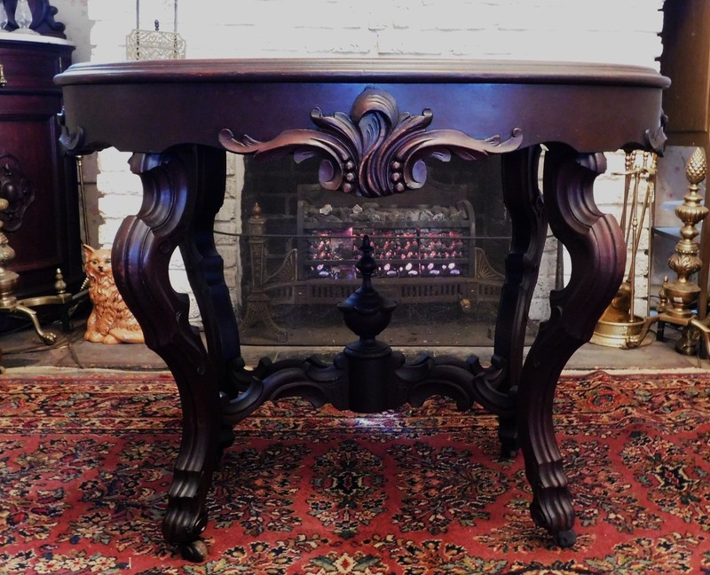 Walnut Victorian Marble Top Table circa 1860 ( Black and Gold Marble) gallery