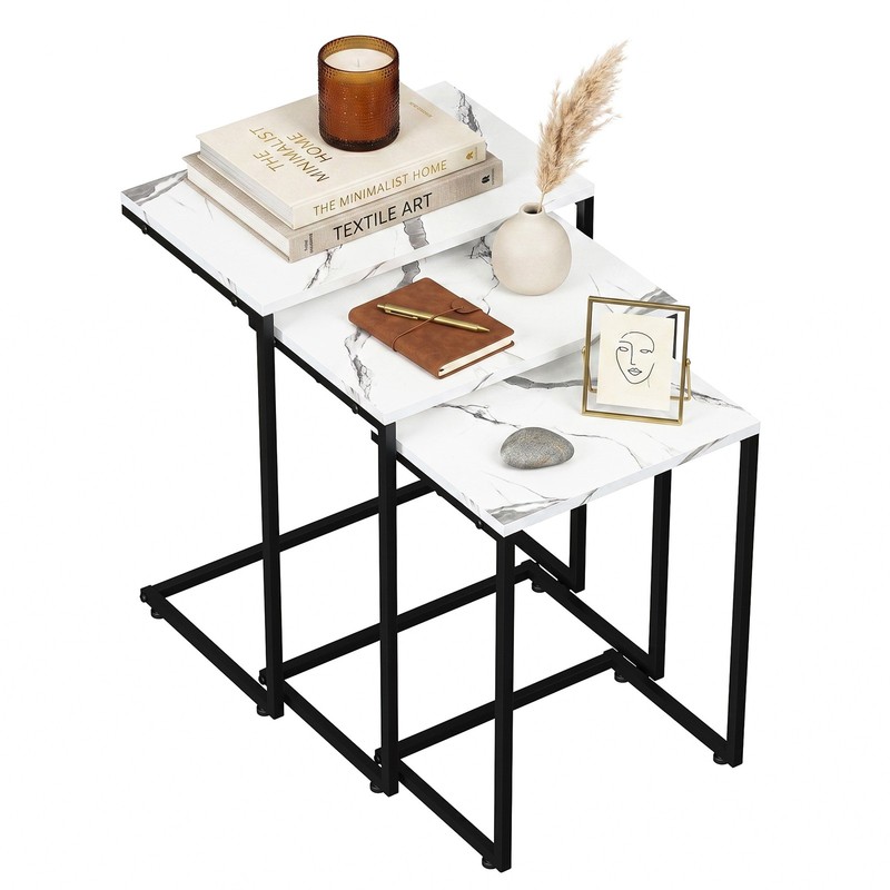 Set of 3 Nesting Coffee Tables White End Table Save Space Living Room Bedroom