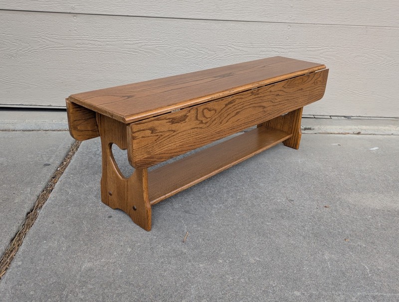 Vintage Rustic Country Farmhouse Oak Wood Console Coffee Drop Leaf Table E23