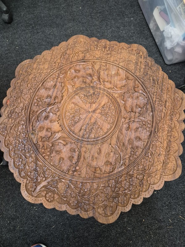 Vintage Indian Hand Carved Octagonal Side Table 19"H×19"W Go gallery