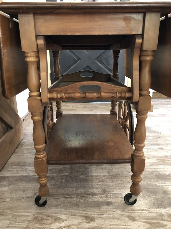 Ethan Allen Maple Tea Bar Cart Kitchen Drop Leaf Side Table with wheels & Handle gallery