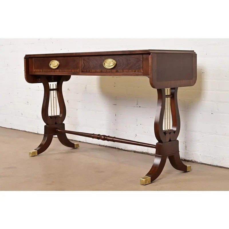 Baker Furniture English Regency Lyre Base Console Table, Newly Refinished gallery