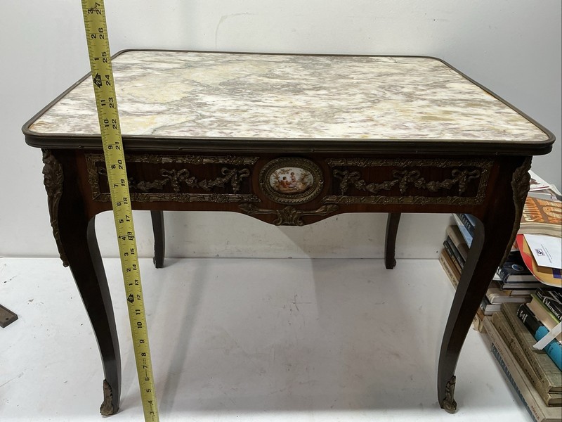 Louis XV Style Marble-Top Coffee Table w/ Bronze Mounts/Porcelain Plaque Insets