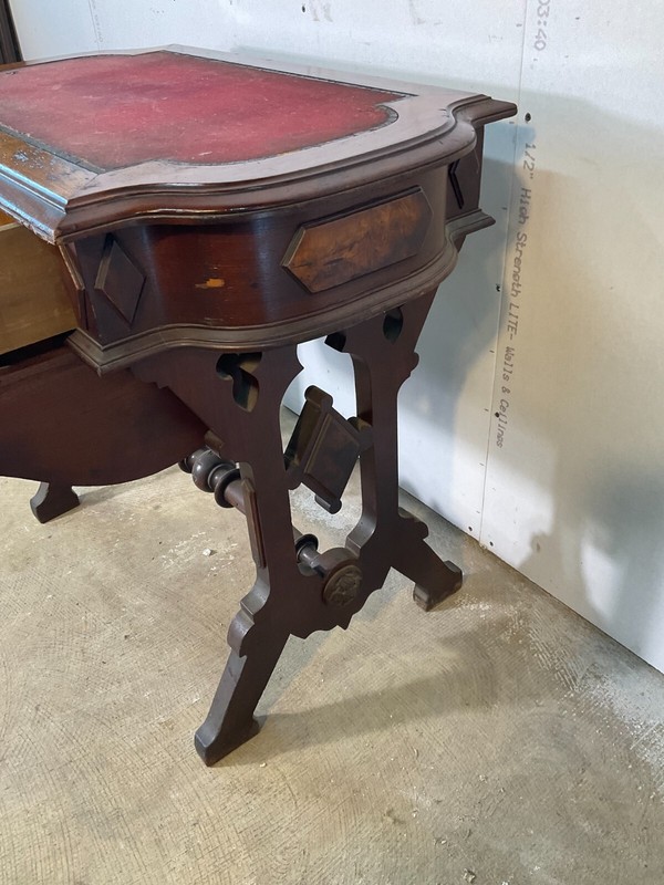 Antique Victorian Burl Walnut Sewing Table Work 1870 Stand Renaissance Revival gallery