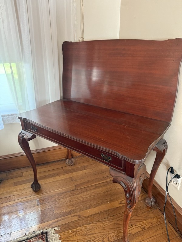 Antique Flip Top Carved Chippendale Table Claw Feet