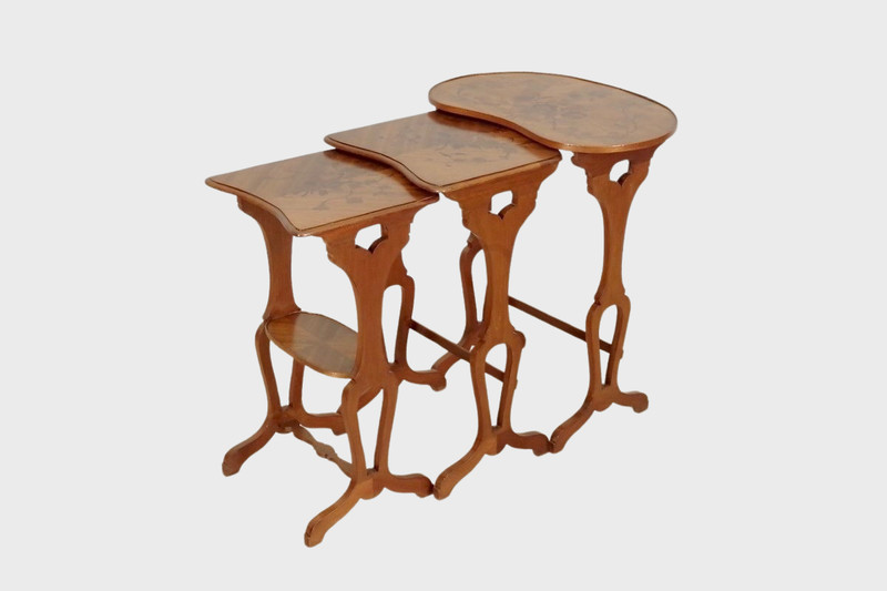 Suite of Three Art Nouveau Mahogany and Inlay Trundle Tables