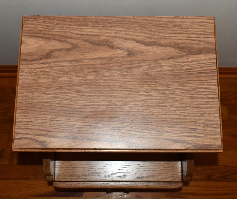 Midcentury Nightstand Phone Table Formica Top & Oak Wood, Storage Drawer Cresent gallery