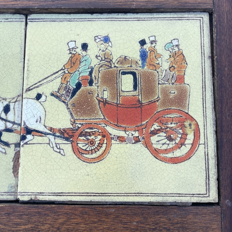 Vintage End Table Wood 1930's D&M?w 2 Tiles CoachingScene By Cecil Aldin gallery