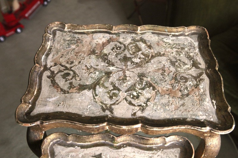 Set Of 2 Italian Florentine Gold Gilt WOOD, Nesting Tables Ornate Design Italy gallery