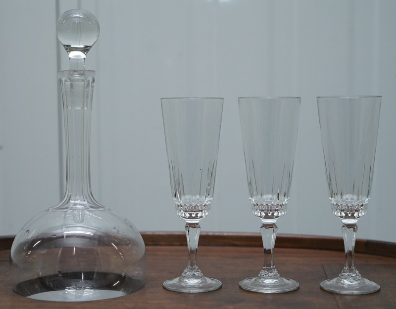 RARE VICTORIAN 1860 MAHOGANY DRINKS TABLE WITH CRYSTAL DECANTER & GLASSES WHEELS gallery