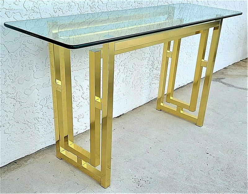 Mid Century Modern Metal and Glass Console Table 52" gallery