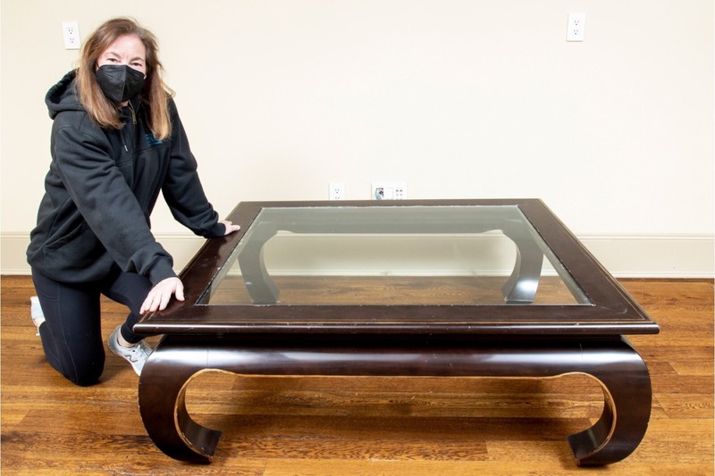 Low Square Kang Style Gass Top Coffee Table