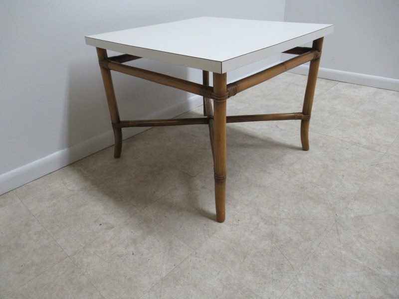 Vintage Rattan Bamboo Willow & Reed Formica Lamp End Table Mid Century A gallery
