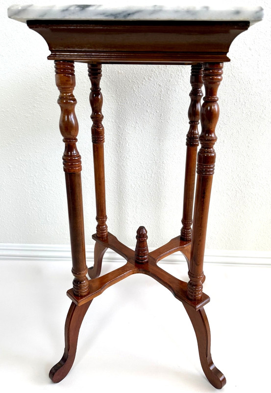 Large American French Country Mahogany Marble Top Pedestal Stand Table 29" gallery