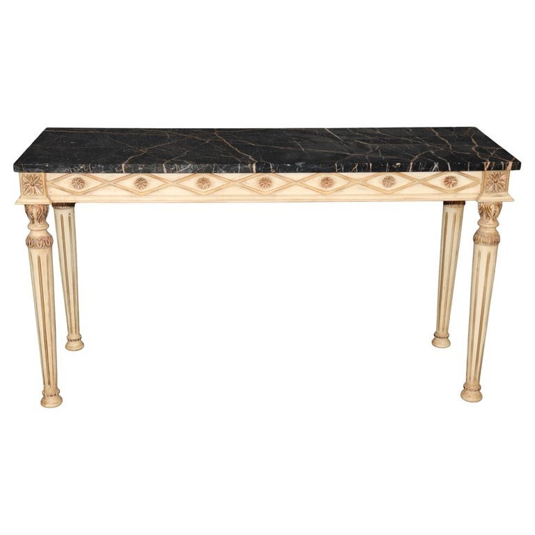 Louis XVI Style Distressed Painted and Gilt Marble Top Console Table