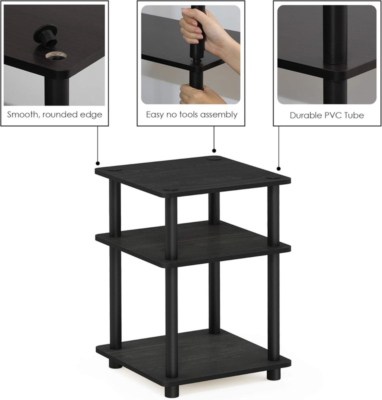 TURN-N-TUBE Side Table 3-Tier End Table Nightstand Blackwood gallery
