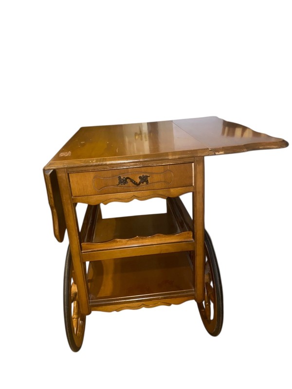 Mid-Century Drop Leaf Mahogany Tea Serving Cart w/ Glass Detachable Serving tray gallery