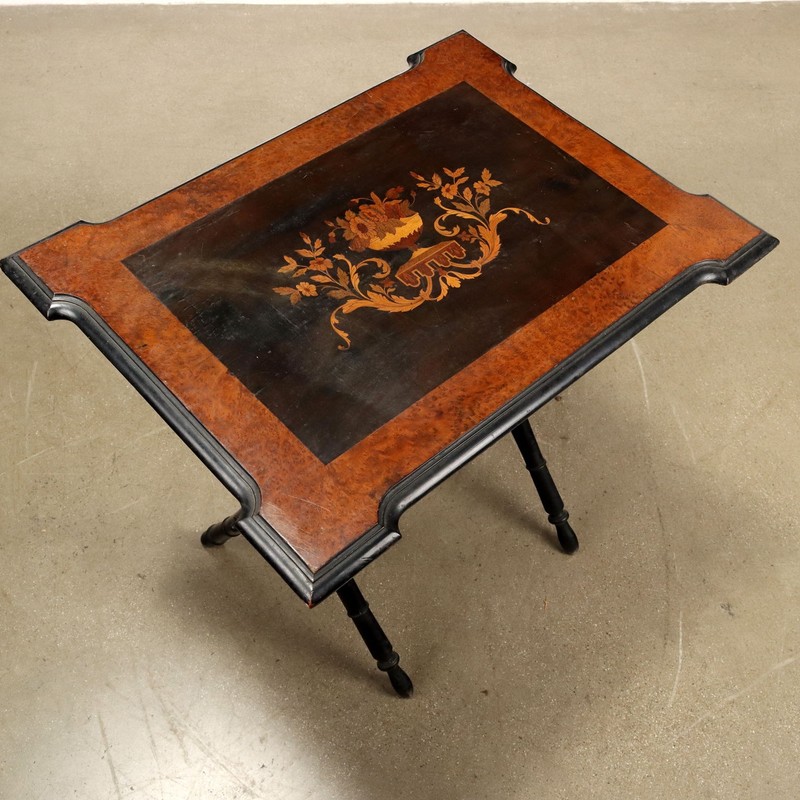 Antique Side Table Ebonized Wood Inlays Italy XIX Century Original gallery