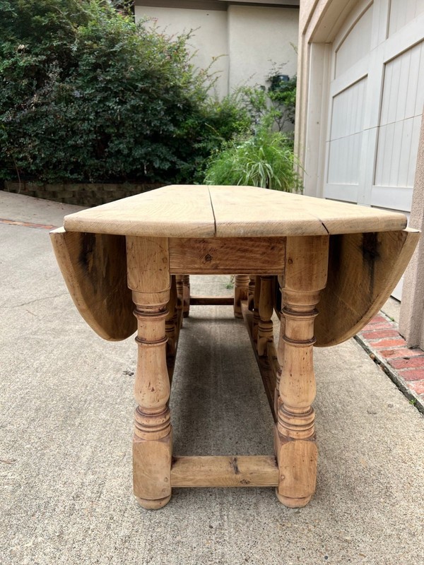 Antique French Hunt Wake DINING Table Bleached Oak LARGE Gate Leg Console c1880 gallery