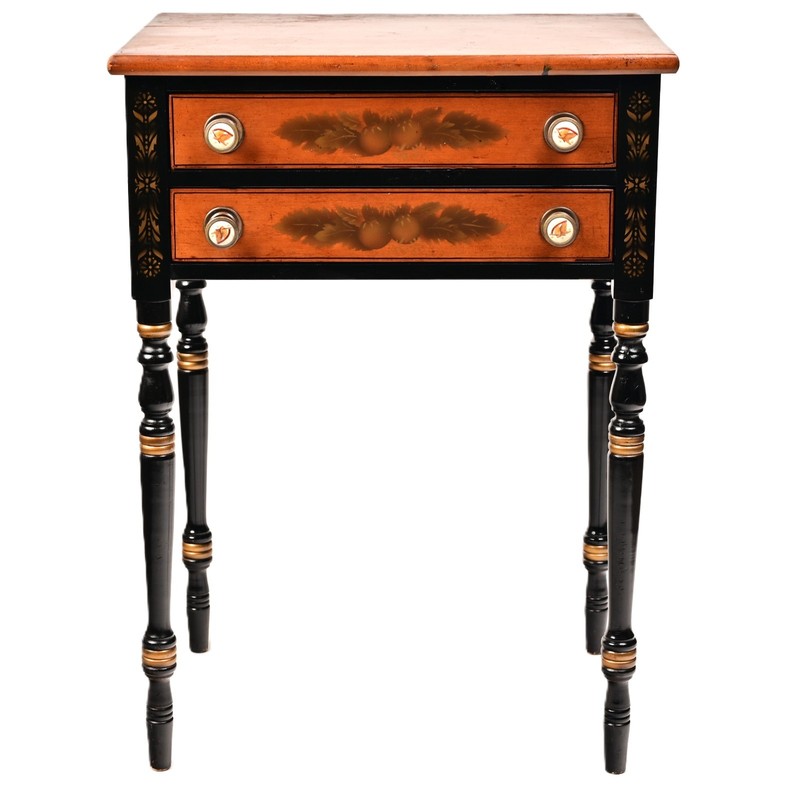 HITCHCOCK Original Vintage Signed Ebonized Stencil Gilt Carved Accent End Table
