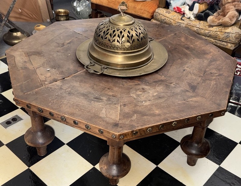 Spanish Revival Brazier Colonial Style Octagonal Coffee Table Bronze Mounts