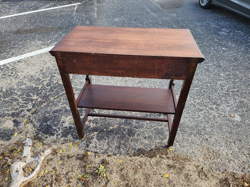 Ewardian Barley Twist Oak side / serving table on custers c.1900 gallery