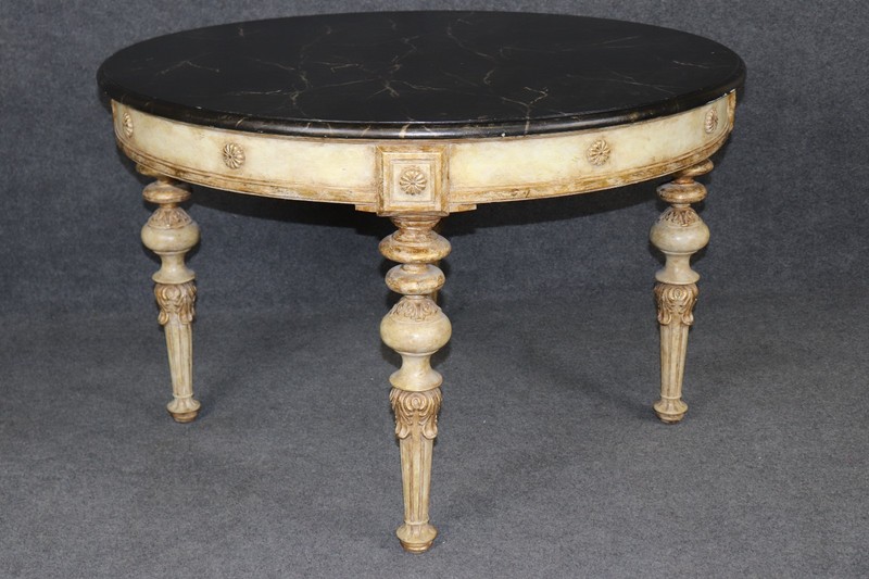 Directoire Style PD & Gilt Accent Center Table w/ Faux Marble top gallery