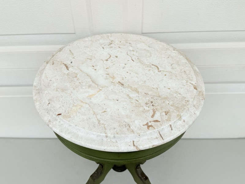 Antique Marble Top Mahogany Parlor Side Table Round Italy 14"x19" gallery