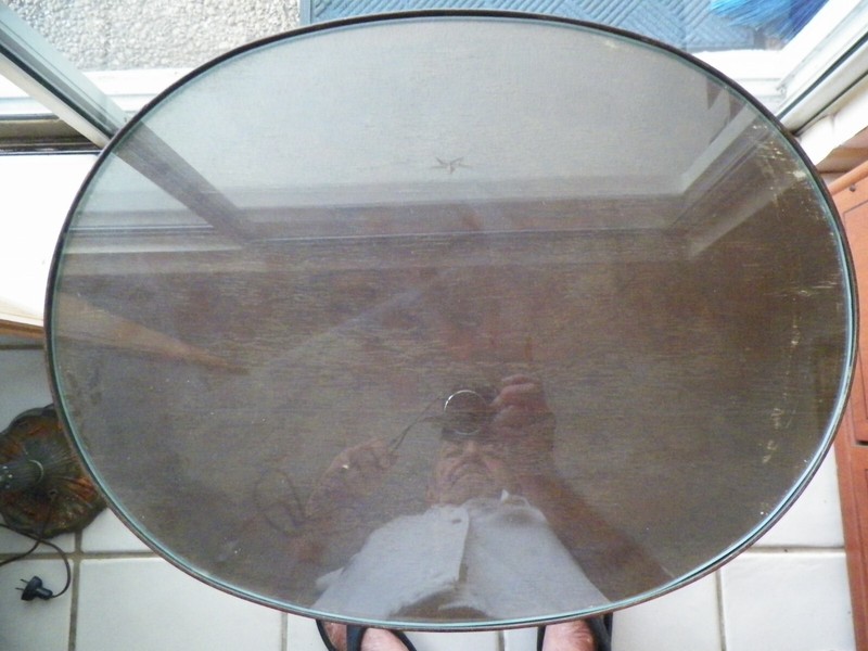 vntg 25 1/4" TALL WOOD 22" x 17" OVAL TOP W GLASS OCCASSIONAL TABLE gallery