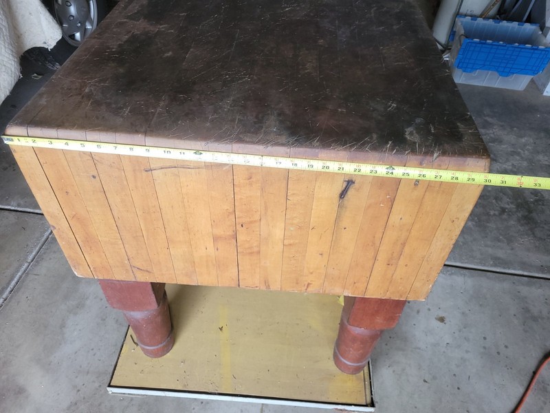 Old Butcher Block Farm Kitchen Table large heavy 30'' square Michigan Maple Co? gallery