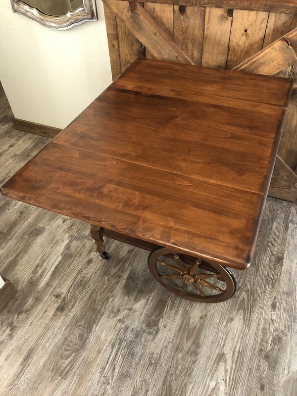 Ethan Allen Maple Tea Bar Cart Kitchen Drop Leaf Side Table with wheels & Handle gallery