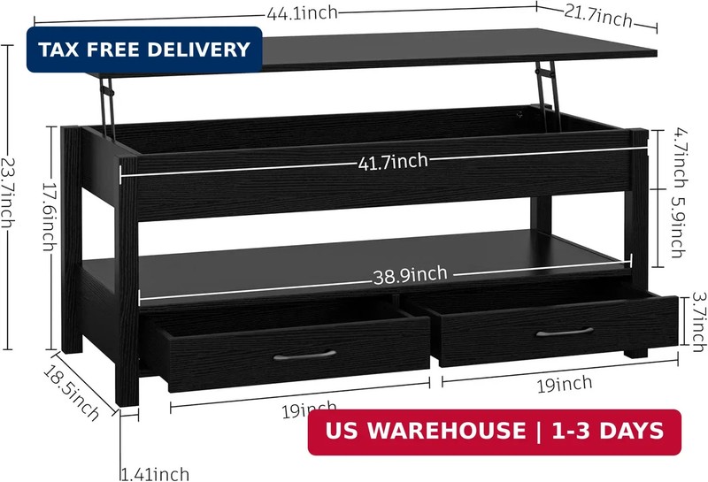 Panana Coffee Table, Lift Top Coffee Table with Hidden Compartment, 2 Drawers an gallery