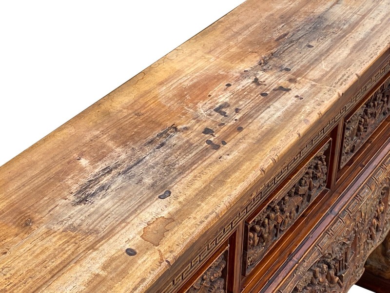 Chinese Vintage Opera Scenery Lion Heads Carving Long Altar Console Table cs7795 gallery