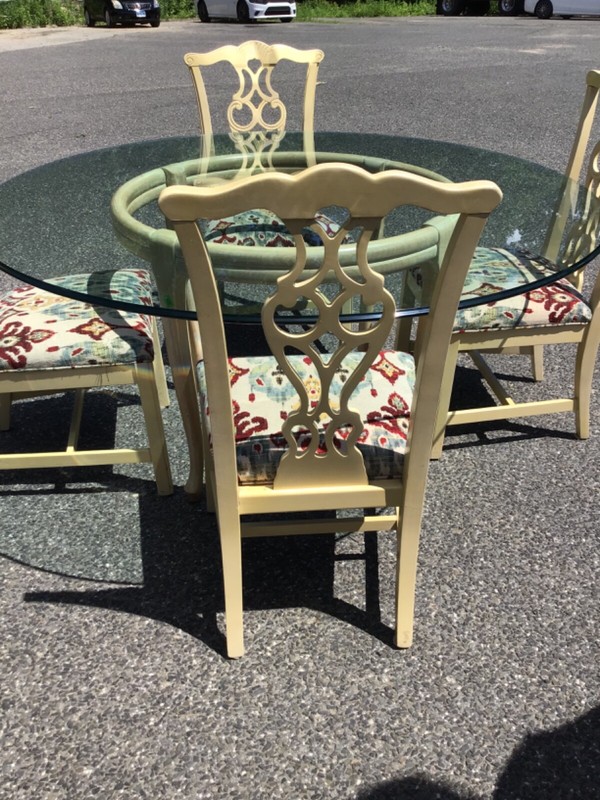 60” Dining Set - 5 Pieces Floral Pattern Chairs, Beautiful Vintage Set gallery