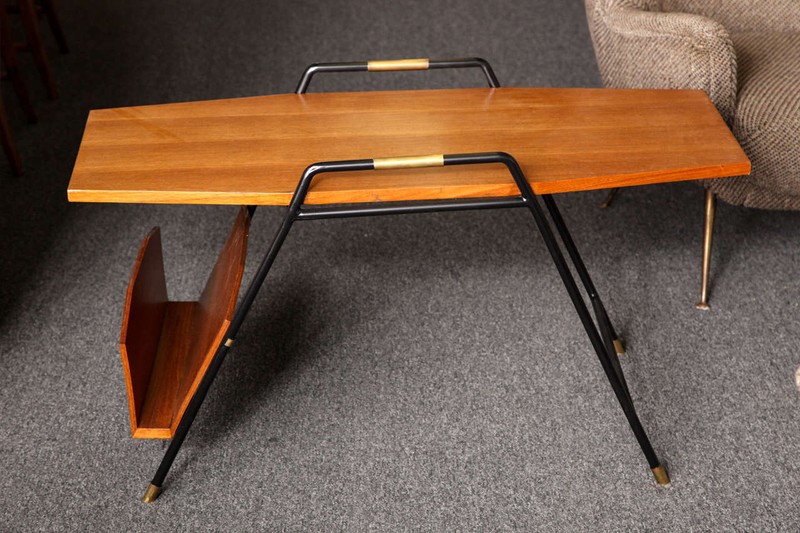 Modernist Walnut Cocktail Table with Magazine Rack, Italy, 1955 gallery