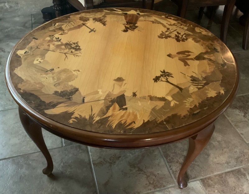 Buchschmid & Gretaux BG German Wood Round Coffee Table Inlay Marquetry 4 Seasons