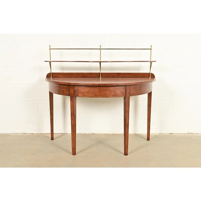 Baker Furniture Federal Banded Mahogany Demilune Console Table or Entry Table