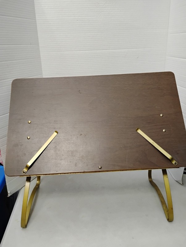 Vintage Tabletop Drafting Table Stand Brassy Faux Wood Gold Tone Display Adjust