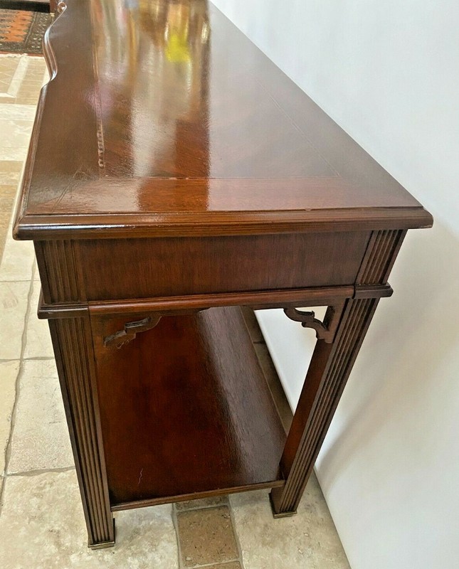 Vintage Bassett Sofa Console Table Drawer Bottom shelf Chinese Chippendale gallery