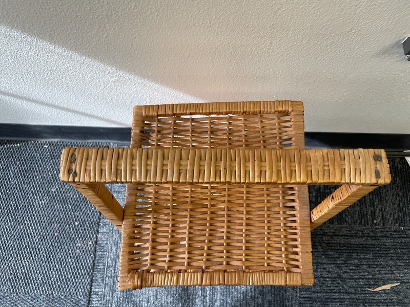 Vintage Bamboo & Wood Side Table Woven Rattan Wicker Boho Tropical Decor gallery
