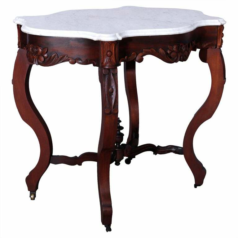 Rococo Carved Walnut & Marble Turtle Top Parlor Table C1880