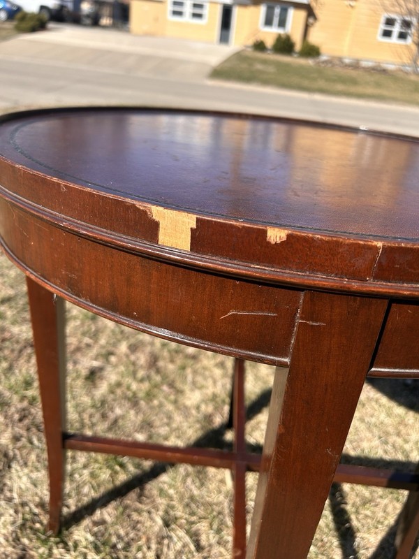Art Deco Mahogany Round Side Table Leather Top Inlay Occasional Vintage gallery