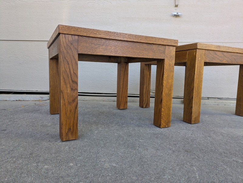 PAIR of Vintage Mid Century Modern Rustic Mission Solid Oak Wood Side Table A36 gallery