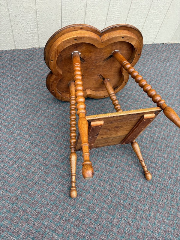 67745 Antique Oak Clover Table with Barley Twist Legs and Shelf gallery