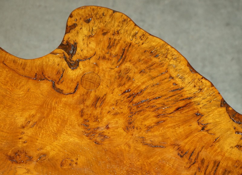 STUNNING LIVE EDGE SLAB COFFEE OR COCKTAIL TABLE IN BURR PIPPY OAK gallery