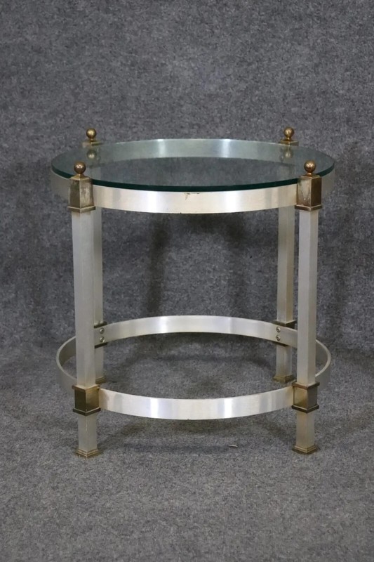 Brass and Steel Glass Top Maison Jansen Style Directoire End Table, circa 1960 gallery