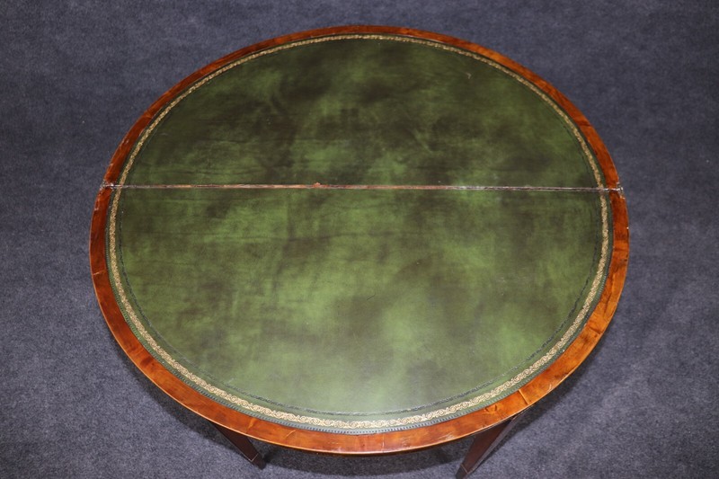 19th century English Adams Style Paint Decorated Leather Top Demilune Table gallery