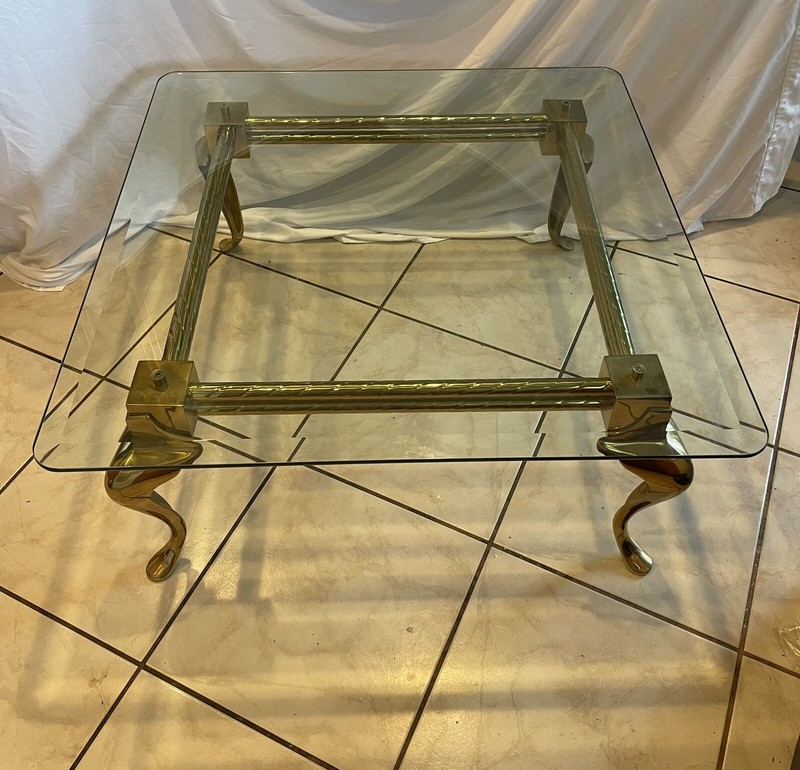 Vintage Brass & Glass Coffee Table - Twisted Bar Frame with Cabriole Legs, 36” gallery