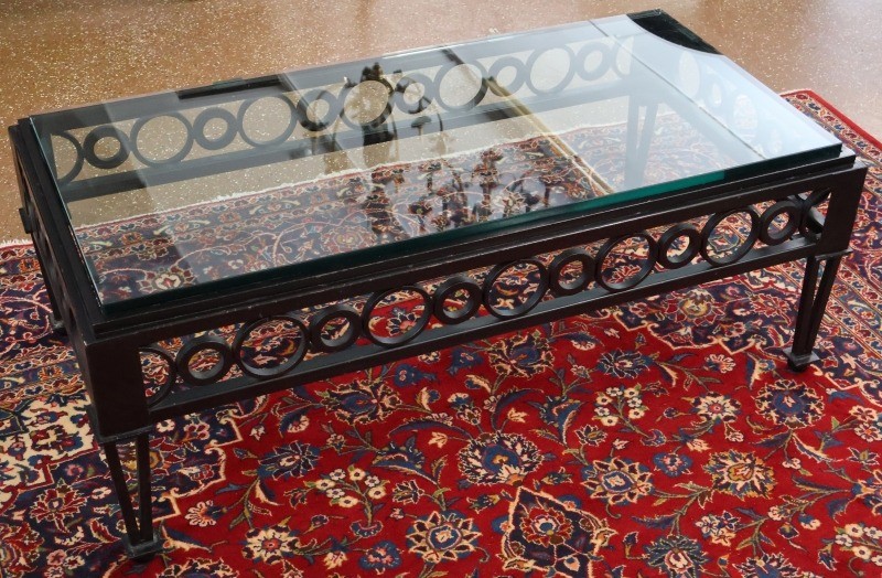 Mid Century Style Circle Pattern Black Iron & Glass Cocktail Coffee Table gallery